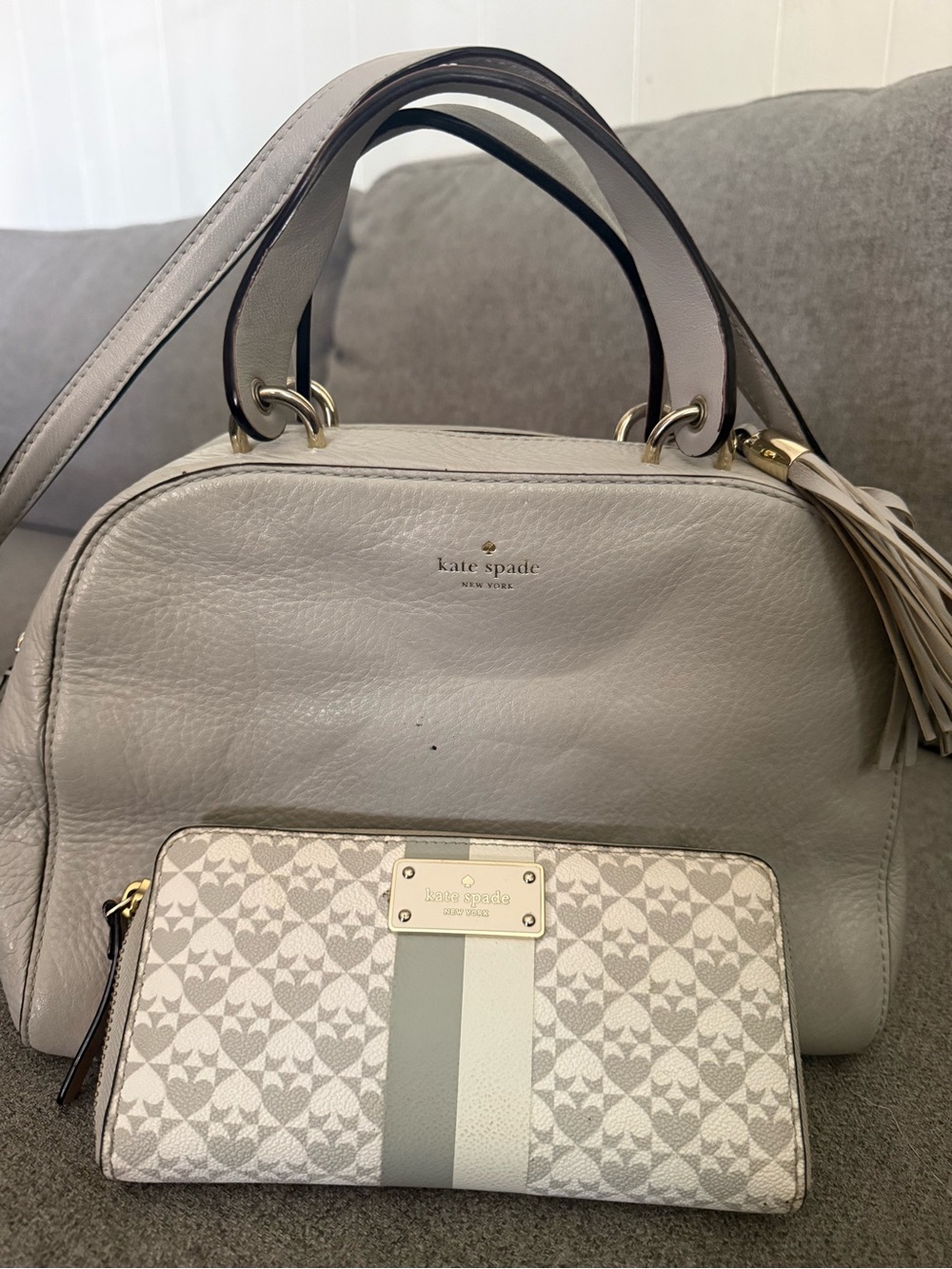 kate spade Cream Leather Shoulder Bag with Patterned Wallet